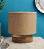 Classic Wooden Night Lamp with Jute Shade (Natural & Beige)