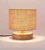 Classic Wooden Night Lamp with Jute Shade (Natural & Beige)