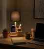 Classic Wooden Shelf Table Lamp with Jute Shade & Brown Base