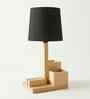 Classic Wooden Shelf Table Lamp with Jute Shade & Brown Base
