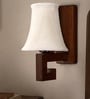 Classic Wooden Wall Lamp with Off-White Cotton Shade