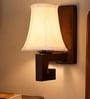 Classic Wooden Wall Lamp with Off-White Cotton Shade