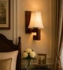 Classic Wooden Wall Lamp with Off-White Cotton Shade