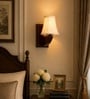 Classic Wooden Wall Mounted Lamp with Off-White Cotton Shade