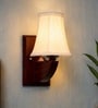Classic Wooden Wall Mounted Lamp with Off-White Cotton Shade