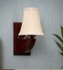 Classic Wooden Wall Mounted Lamp with Off-White Cotton Shade