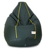Classic XXL Leatherette Bean Bag with Beans in Dark Green with Yellow Piping Colour