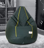 Classic XXL Leatherette Bean Bag with Beans in Dark Green with Yellow Piping Colour