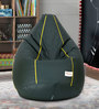 Classic XXL Leatherette Bean Bag with Beans in Dark Green with Yellow Piping Colour