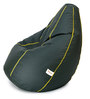 Classic XXL Leatherette Bean Bag with Beans in Dark Green with Yellow Piping Colour