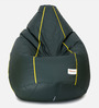 Classic XXL Leatherette Bean Bag with Beans in Dark Green with Yellow Piping Colour