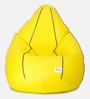 Classic XXL Bean Bag with Beans in Yellow Colour with Navy Blue Piping