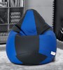 Classic XXL Checks Bean Bag with Beans in Black & Royal Blue Colour