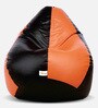 Classic XXXL Leatherette Bean Bag with Beans in Black & Orange Colour