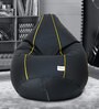 Classic XXXL Bean Bag with Beans in Black Colour with Yellow Piping