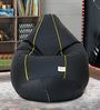 Classic XXXL Bean Bag with Beans in Black Colour with Yellow Piping