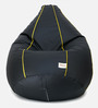 Classic XXXL Bean Bag with Beans in Black Colour with Yellow Piping