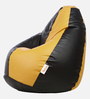 Classic XXXL Leatherette Bean Bag with Beans in Black & Yellow Colour