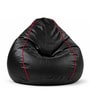 Classic XXXL Leatherette Bean Bag With Beans In Black with Pink Piping