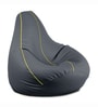 Classic XXXL Leatherette Bean Bag With Beans In Grey with Yellow Piping