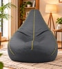 Classic XXXL Leatherette Bean Bag With Beans In Grey with Yellow Piping