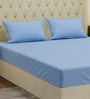 Blue Solid 210 TC Cotton King Sized Bedsheet With 2 Pillow Covers