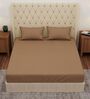 Beige Solid 210 TC Cotton King Sized Bedsheet With 2 Pillow Covers