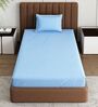Blue Solid 210 TC Cotton Bedsheet With Single Size Bedsheet With 1 Pillow Cover