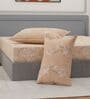 Beige Floral 200 TC Cotton King Sized Bedsheet With 2 Pillow Covers