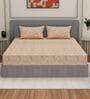 Beige Floral 200 TC Cotton King Sized Bedsheet With 2 Pillow Covers