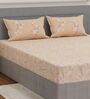 Beige Floral 200 TC Cotton King Sized Bedsheet With 2 Pillow Covers