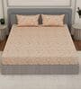 Beige Floral 200 TC Cotton King Sized Bedsheet With 2 Pillow Covers