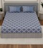 Blue Geometric 200 TC Cotton King Sized Bedsheet With 2 Pillow Covers