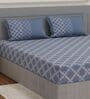 Blue Geometric 200 TC Cotton King Sized Bedsheet With 2 Pillow Covers