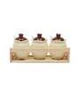 Elite Brown Ceramic 3 Pcs Condiment Jar with Tray