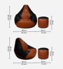 Classy XL Leatherette Bean Bag with Beans in Black & Tan Colour with Pouffe