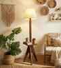 Claude Wooden Shelf Floor Lamp with Wooden Shade & Brown Base