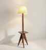 Claude Wooden Shelf Floor Lamp with Wooden Shade & Brown Base