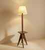 Claude Wooden Shelf Floor Lamp with Wooden Shade & Brown Base