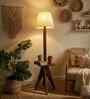 Claude Wooden Shelf Floor Lamp with Wooden Shade & Brown Base