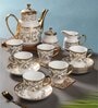 Clay Craft Fine Ceramic Classic Ebony Tea Set Of 15( 6 Cup, 6 Saucer, 1 Milk Pot, 1 Tea Pot, 1 Sugar Pot)