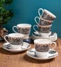 Clay Craft Fine Ceramic Classic Super Cup & Saucer Set of 12 (6 Cups + 6 Saucer) -160 ml each