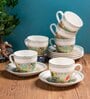 Clay Craft Fine Ceramic Cream Fiesta Cup & Saucer Set of 12 (6 Cups + 6 Saucer) -180 ml each