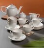 Clay Craft Fine Ceramic Diamond Impression Tea Set Of 15( 6 Cup, 6 Saucer, 1 Milk Pot, 1 Tea Pot, 1 Sugar Pot)