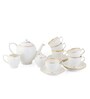 Clay Craft Fine Ceramic Diamond Impression Tea Set Of 15( 6 Cup, 6 Saucer, 1 Milk Pot, 1 Tea Pot, 1 Sugar Pot)
