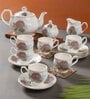 Clay Craft Fine Ceramic Karina Floral Tea Set Of 15( 6 Cup, 6 Saucer, 1 Milk Pot, 1 Tea Pot, 1 Sugar Pot)
