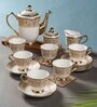 Clay Craft Fine Ceramic New Georgian Tea Set Of 15( 6 Cup, 6 Saucer, 1 Milk Pot, 1 Tea Pot, 1 Sugar Pot)