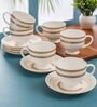 Clay Craft Fine Ceramic Snow Impression Cup & Saucer Set of 12 (6 Cups + 6 Saucer)