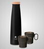 Clay Craft Vacbott Crest Combo Set Single Walled Non Insulated Water Bottle, 900ml, With Single Walled Victor Mug Set of 2 (Black) Steel Bottles for School, Office, Home, Gym, Leakproof, Rust free