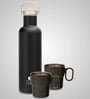 Clay Craft Vacbott Hiker Combo Set Double Walled 24 Hours Hot and Cold Water Bottle, 700ml, With Single Walled Victor Mug Set of 2 (Black) Steel Bottles for School, Home, Gym, Leakproof, Rust Free
